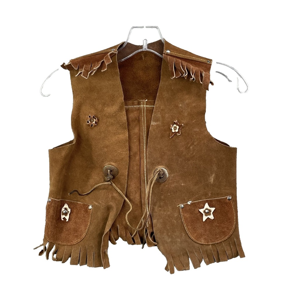 Artesanal Suede Leather Fringe Vest Youth 10-12 Rodeo Boho Western Cowboy 60's